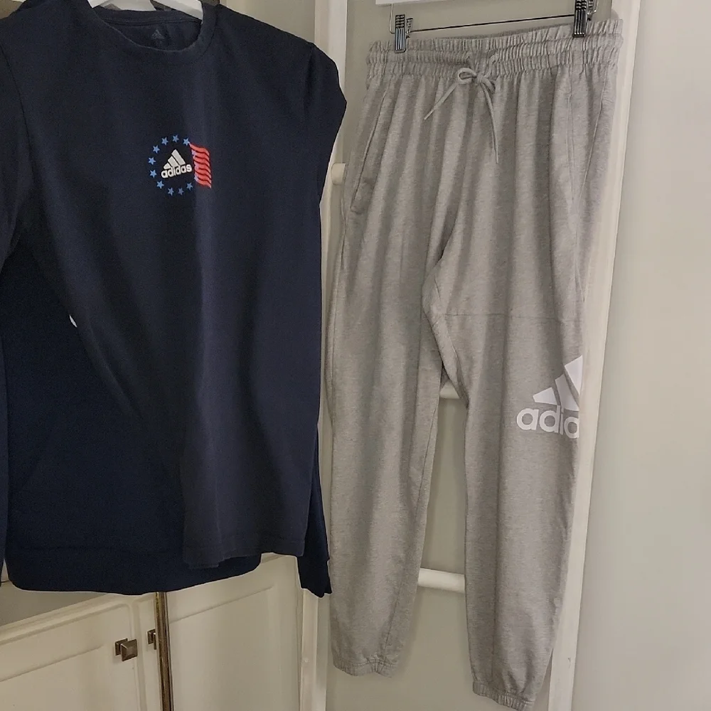 Sale Mens Adidas Navy Hoodie Short Sleeve Joggers Set Size Medium